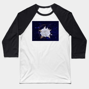 Geometric Gold Rose in Space (Navy Blue) Baseball T-Shirt